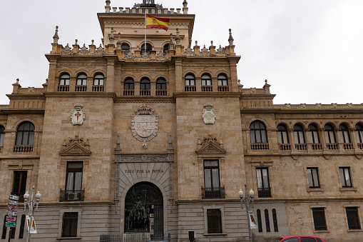 Valladolid, Spain, Oct. 27, 2023: facade of the Cavalry Military Academy in Valladolid, Spain