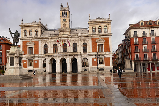 Valladolid, Spain, Oct. 27, 2023: facade of city hall in Valladolid, Spain