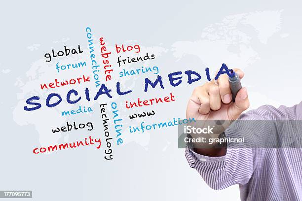 Social Media Concept Written On Chalkboard Stock Photo - Download Image Now - Blogging, Blue, Business