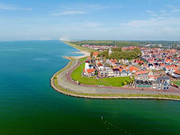 Aerial from the traditional town Urk at the IJsselmeer in the Netherlands stock photo