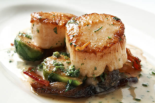 Pan Seared Sea Scallops stock photo