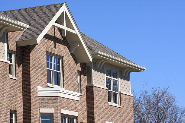 Close view of a new construction townhouse