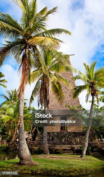 Foto de Cabana Polinésia Na Ilha De Oahu No Havaí e mais fotos de stock de Cabana de Palha - Cabana de Palha, Choupana, Civilização Milenar