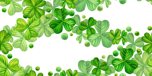 istock Watercolor green shamrock seamless banner for background design illustrations of spring, St Patrick, green grass, summer greenery 1770973644