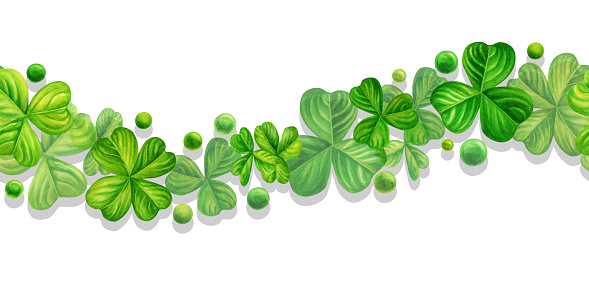 istock Watercolor green shamrock seamless banner for background design illustrations of spring, St Patrick, green grass, summer greenery 1770973645