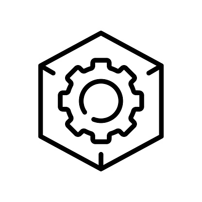 Gear icon in a box. Outline, delivery settings, settings icon. Vector icon