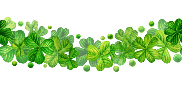 istock Watercolor green shamrock seamless banner for background design illustrations of spring, St Patrick, green grass, summer greenery 1770974245