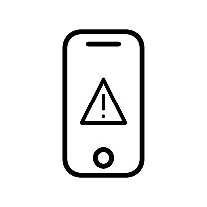 Error icon on the phone screen. Outline, black, screen error, warning message, phone error. Vector icon