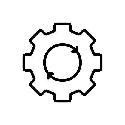 Settings button. Outline, gear icon, settings button, gear and circle. Vector icon