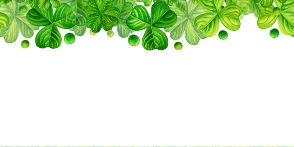 istock Watercolor green shamrock seamless banner for background design illustrations of spring, St Patrick, green grass, summer greenery 1770975496