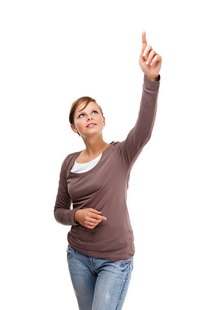istock Woman pointing isolated on white background 177098261