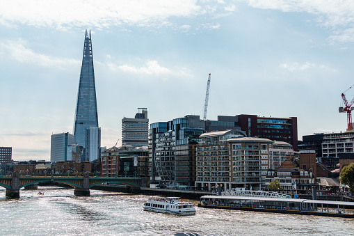 LONDON, UK - August 26, 2023: Cityscape of London by Thames River. Southbank