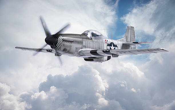 World War 2 P-51 Mustang fighter plane flying among clouds "World War 2 era P-51 Mustang fighter plane flying among clouds. (This is a detailed, very accurate model, not a real P-51)Others you may like:" p 51 mustang stock pictures, royalty-free photos & images