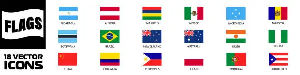 Vector illustration of National flags of the world. World flag Set.