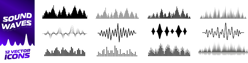 Sound wave icon. Sound wave icon set. Voice recording sign.