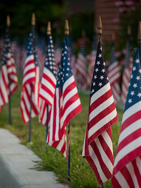 istock A row of red white and blue American flags 177100791