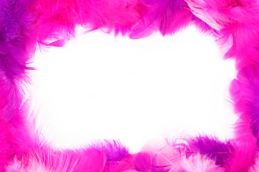 Frame made of pink feathers isolated on white