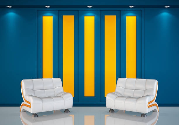 3d blue interior render stock photo