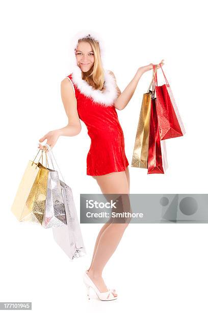 Christmas Woman Shopping Stock Photo - Download Image Now - Adult, Adults Only, Bag