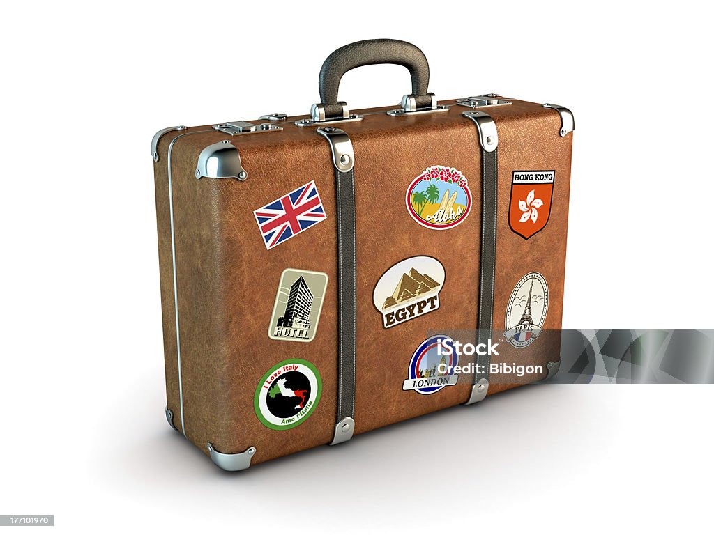 Travel Suitcase Travel suitcase with stickers. Clipping path included. Computer generated image. Suitcase Stock Photo