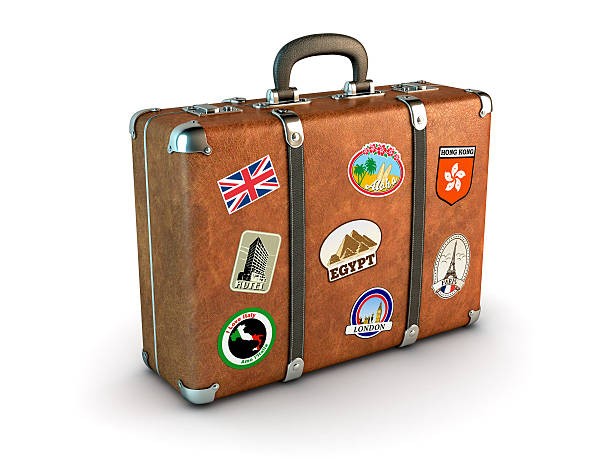 Travel Suitcase Travel suitcase with stickers. Clipping path included. Computer generated image. suitcase stock pictures, royalty-free photos & images