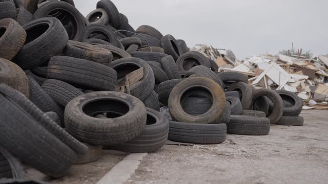 Pile of rubber tires at the recycling center