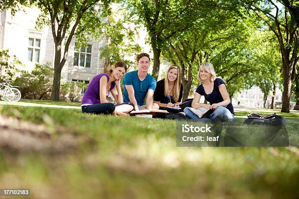 Glückliche Gruppe Von Studenten Stockfoto und mehr Bilder von Menschengruppe - Menschengruppe, Im Freien, Buch