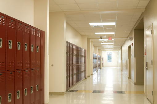 Hallway at High School with Lockers.