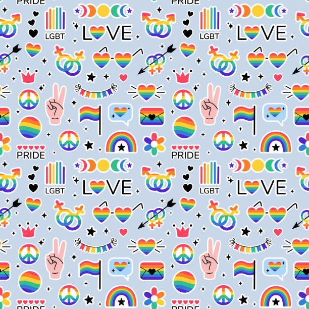 istock LGBT stickers seamless pattern in doodle style. LGBTQ set. LGBT pride community Symbols. Rainbow colored elements. 1771024491