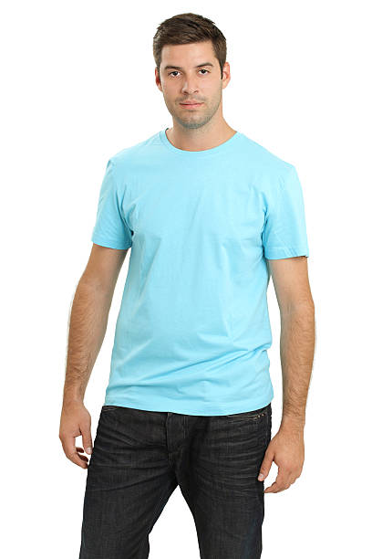 istock Male wearing blank light blue shirt 177102648