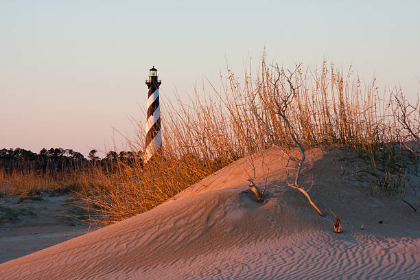 Cape Hatteras Lighthouse, Outer Banks "Cape Hatteras Lighthouse, Outer banks, North Carolina, with sand dunes in foreground.See my" outer banks north carolina stock pictures, royalty-free photos & images