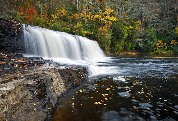 Hooker Falls Autumn Waterfalls DuPont State Park Forest Fall Foliage stock photo