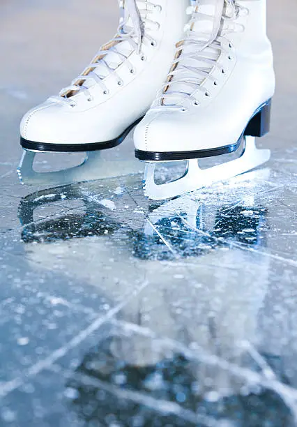 Portrait version, woman ice skates with reflection