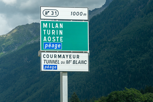 road sign of the French highway with directions to reach famous European cities