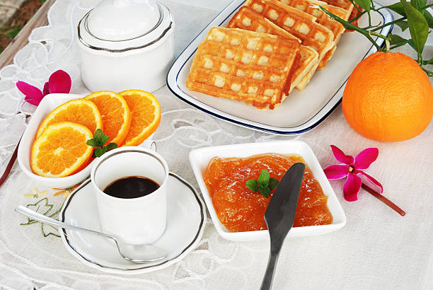 istock black coffee, fruits and waffles 177105795