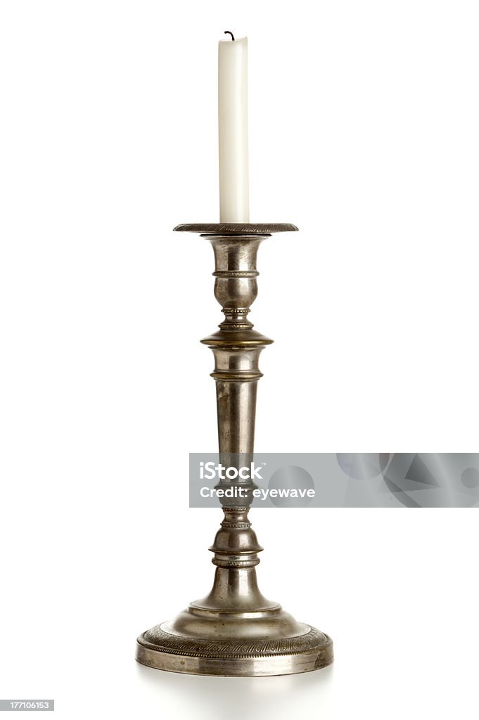 antique silver candlestick old silver plated candlestick isolated on white Candlestick Holder Stock Photo