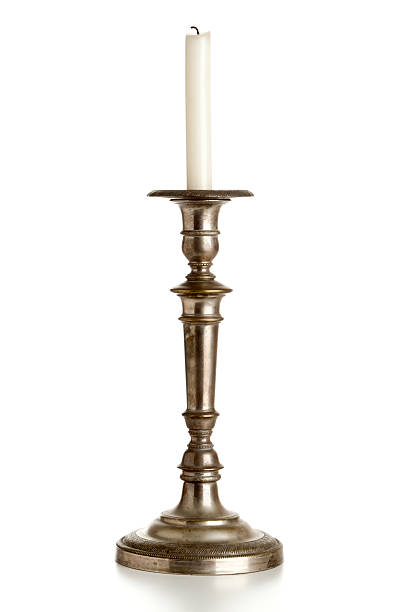 antique silver candlestick old silver plated candlestick isolated on white antique candlestick stock pictures, royalty-free photos & images