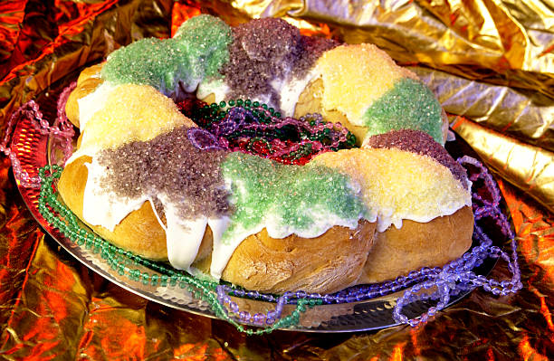 Mardi Gras king cake stock photo