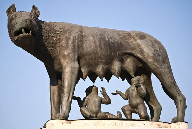 Statue of female-wolf feeding Romulus and Remus stock photo