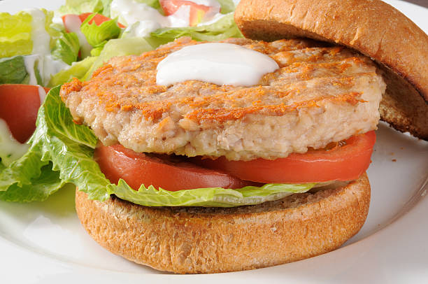 низкий жира цыпленок или турция bugger - turkey burger стоковые фото и изображения