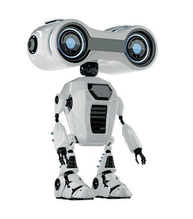 White stylish futuristic robot toy isolated on white