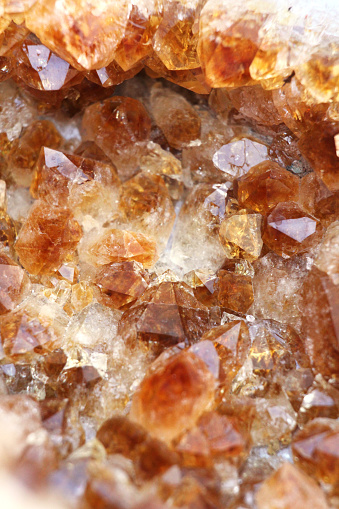 A closeup of citrine crystals.