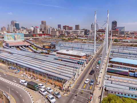 Nelson Mandela bridge in Johannesburg with crowds arriving for the Rugby 2023 Worldcup Champions Victory Parade