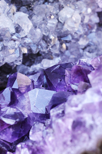 Closeup shot of amethyst crystals.