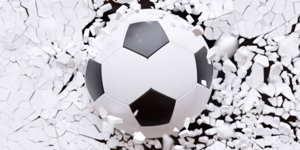 istock Soccer football ball breaks with great force a white wall background texture. Wallpaper. 3d render 1771094655