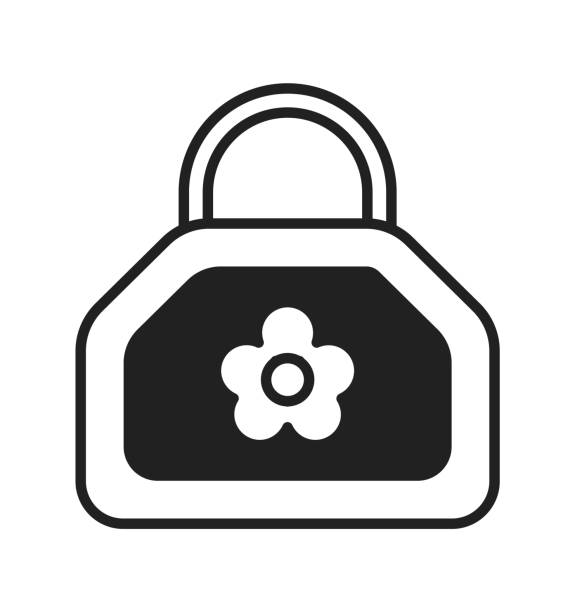 Little girl purse monochrome flat vector object Little girl purse monochrome flat vector object. Female handbag fashion. Child accessory. Editable black and white thin line icon. Simple cartoon clip art spot illustration for web graphic design cosmetic bag clip art stock illustrations