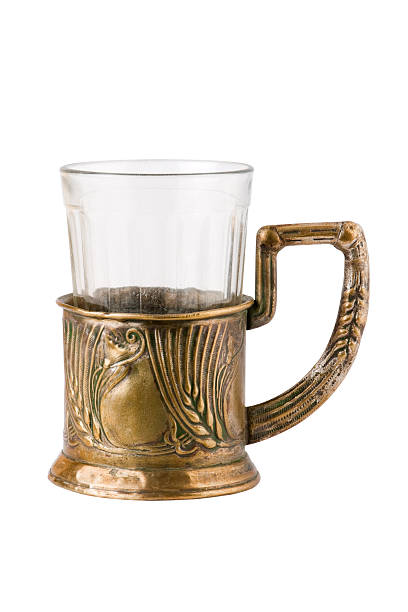 retro tea cup with  metal glass holder stock photo