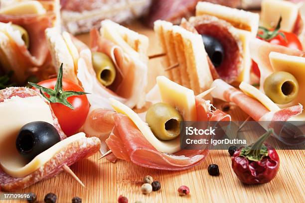 Prosciutto And Salami Canape Stock Photo - Download Image Now - Antipasto, Appetizer, Buffet