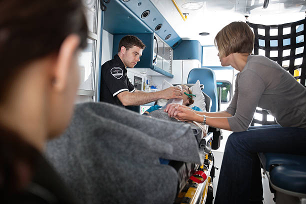 Senior Woman in Ambulance stock photo