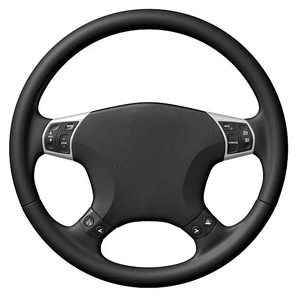 3D rendered steering wheel on white background.